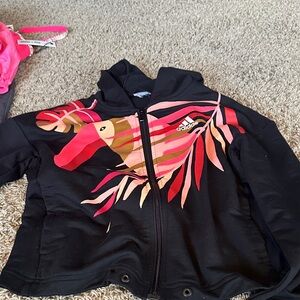 Adidas Black Jacket with Pink Toucan Design small